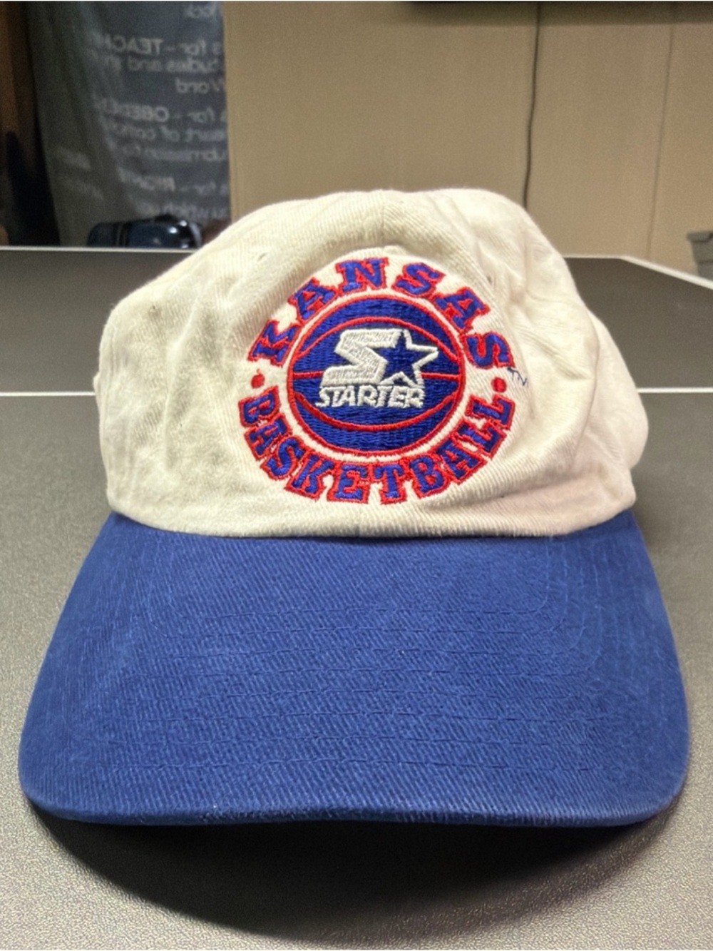 Vintage Starter Brand Kansas Basketball Snapback Cap Hat 90s White/Blue